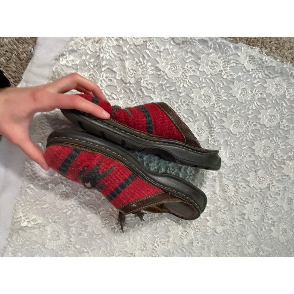 Born Red Wool Southwestern Leather Mules Clogs 9 Tribal Aztec Boho Rustic Fall - Picture 8 of 11